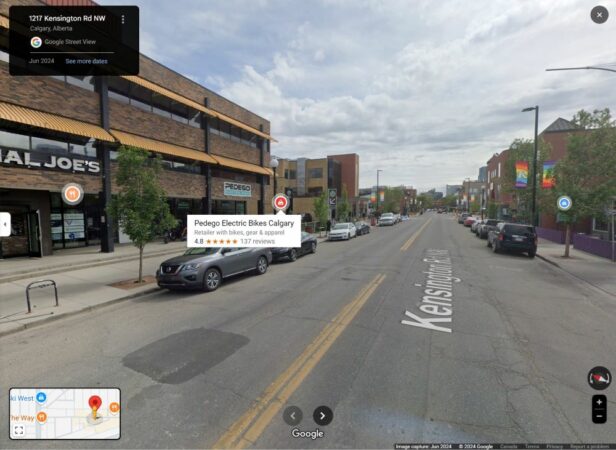 View down Kensington Rd looking eastward (toward 10th St). Lots of street parking available, as well as paid lot right beside building.